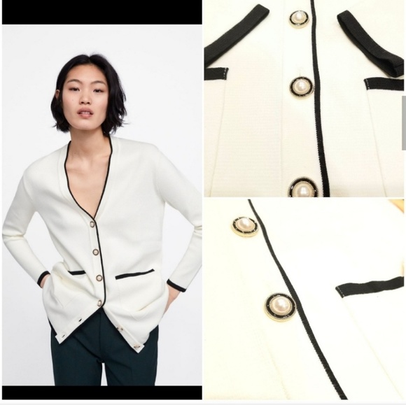 Zara long cardigan w/ faux pearl buttons - Picture 6 of 8